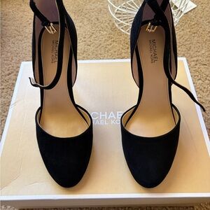 Michael Kors Black Suede Ankle-Strap Pointed-Toe Pumps
